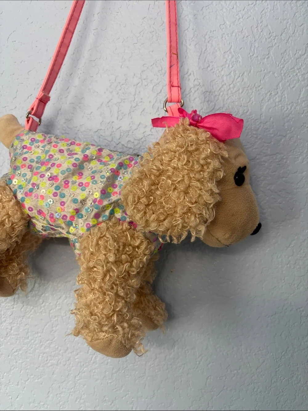 Poochie & Co Sequin Puppy Crossbody Bag with Pink Strap